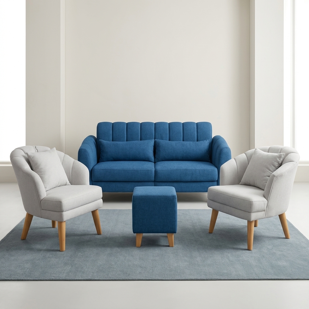 Juego de Sala Nórdico Azul con Poltronas Grises, Salas & Cocinas